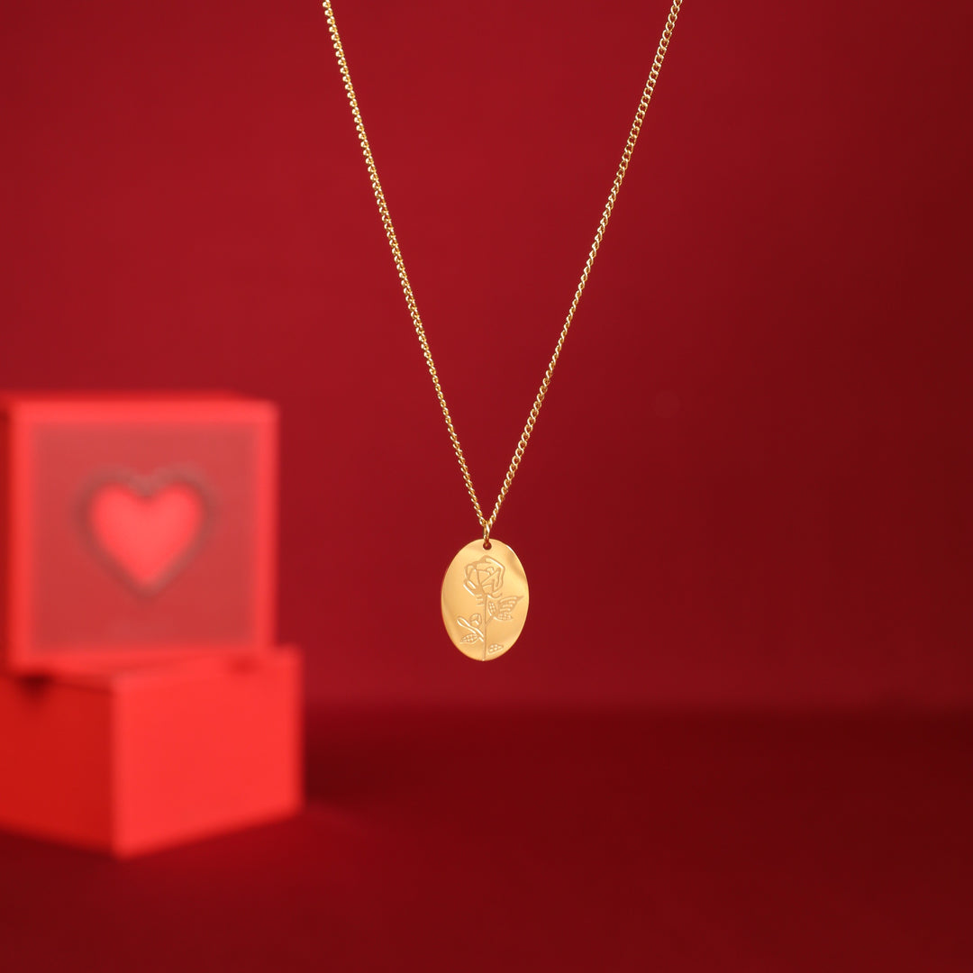 Rose Impression Charm Gold necklace With Valentine Box - Salty Accessories