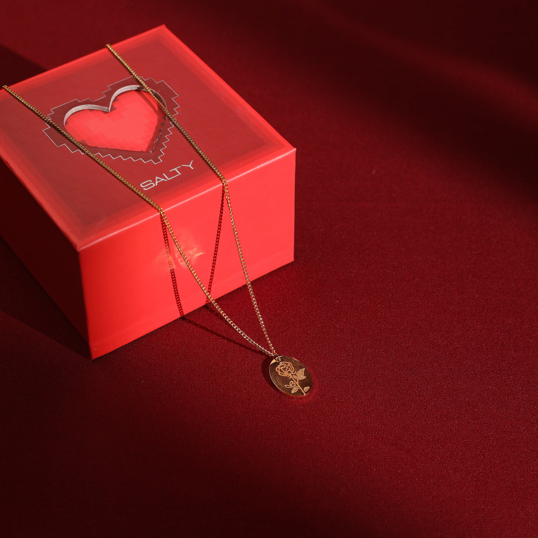 Rose Impression Charm Gold necklace With Valentine Box - Salty Accessories