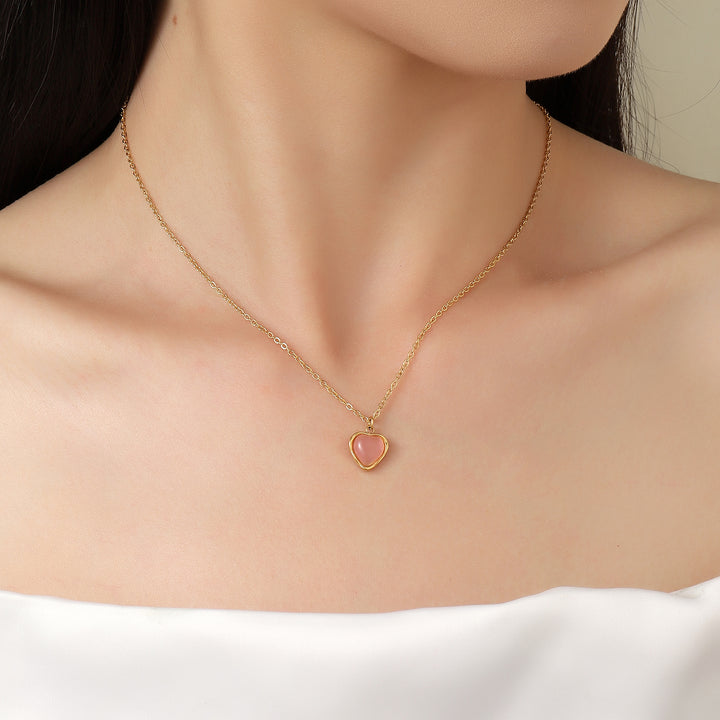 Ombre Pink Heart Charm Gold Necklace