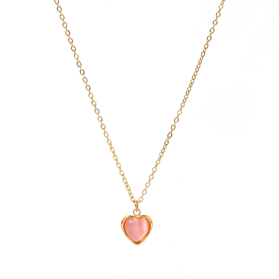 Ombre Pink Heart Charm Gold Necklace
