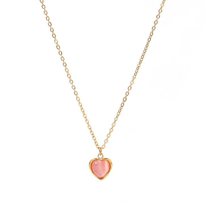 Ombre Pink Heart Charm Gold Necklace