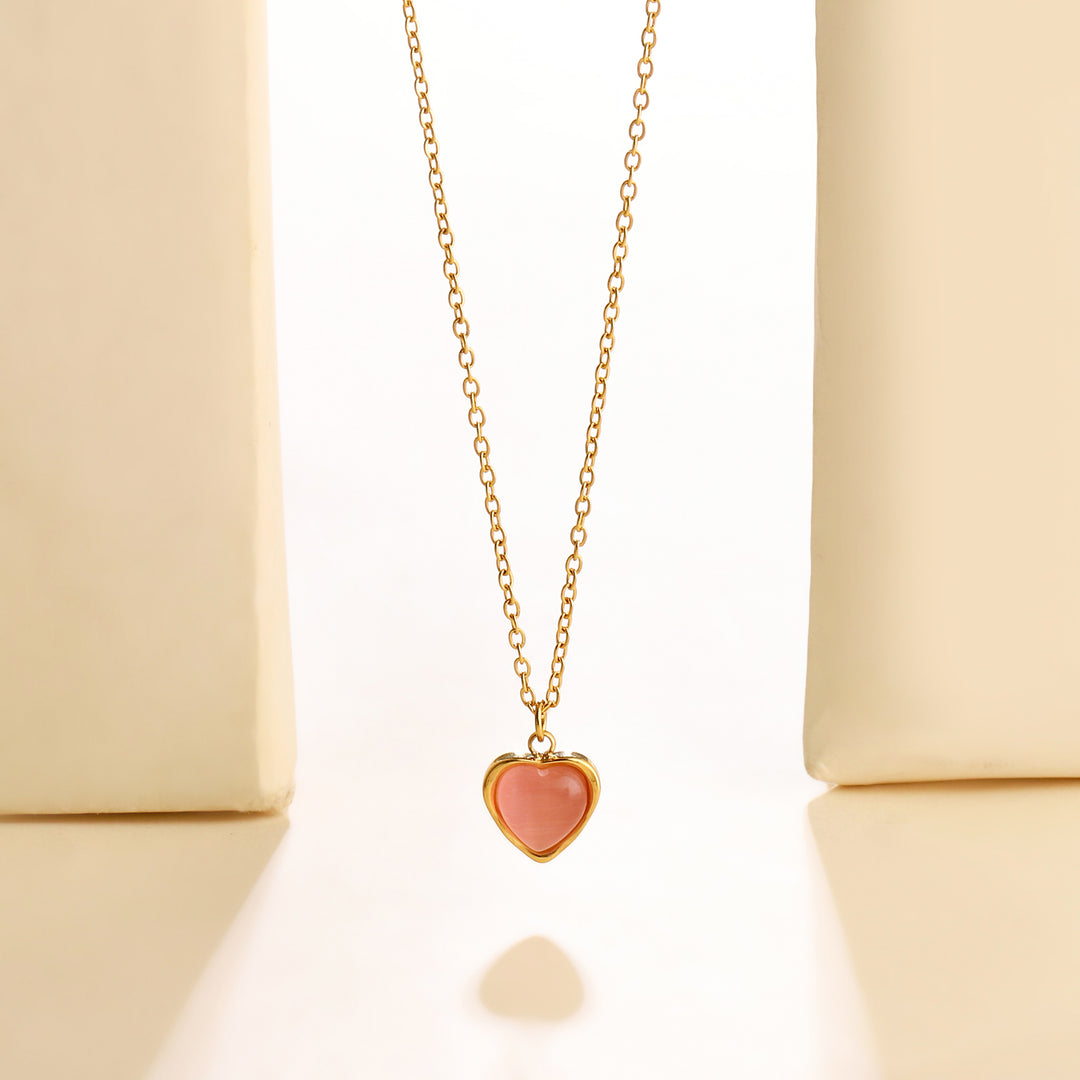 Ombre Pink Heart Charm Gold Necklace - Salty Accessories