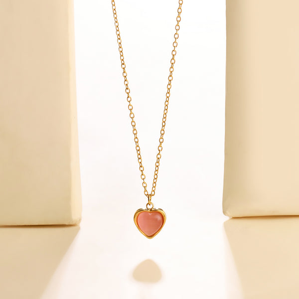 Ombre Pink Heart Charm Gold Necklace