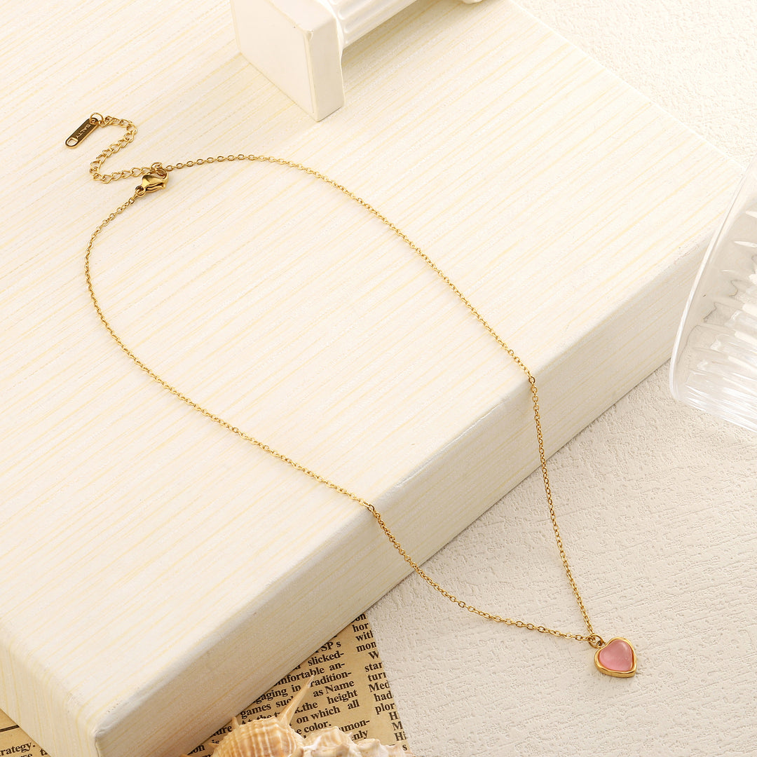 Ombre Pink Heart Charm Gold Necklace