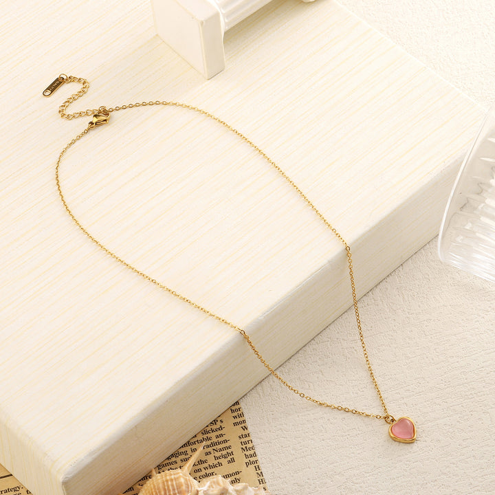 Ombre Pink Heart Charm Gold Necklace