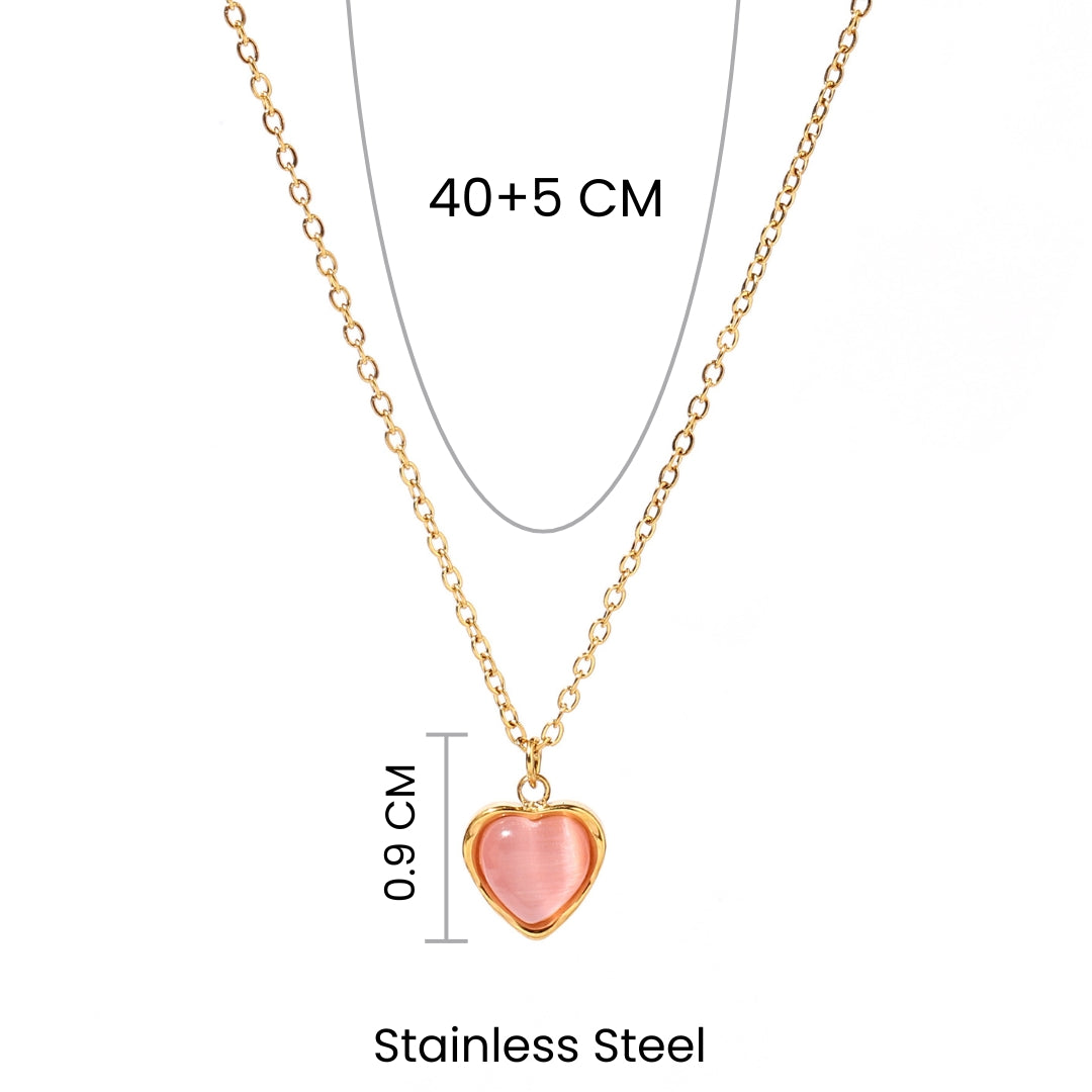 Ombre Pink Heart Charm Gold Necklace - Salty Accessories