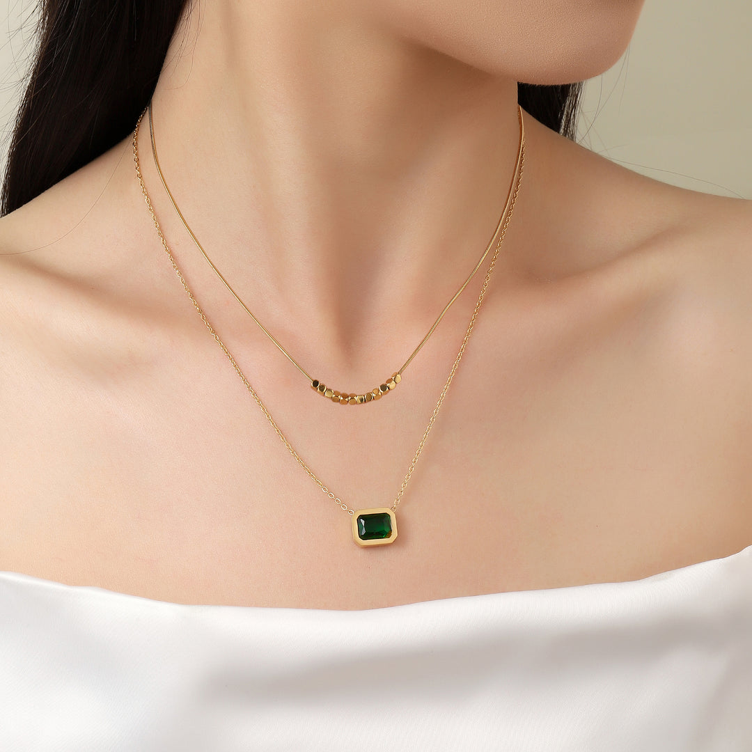Emerald Beauty layered Gold Neckace