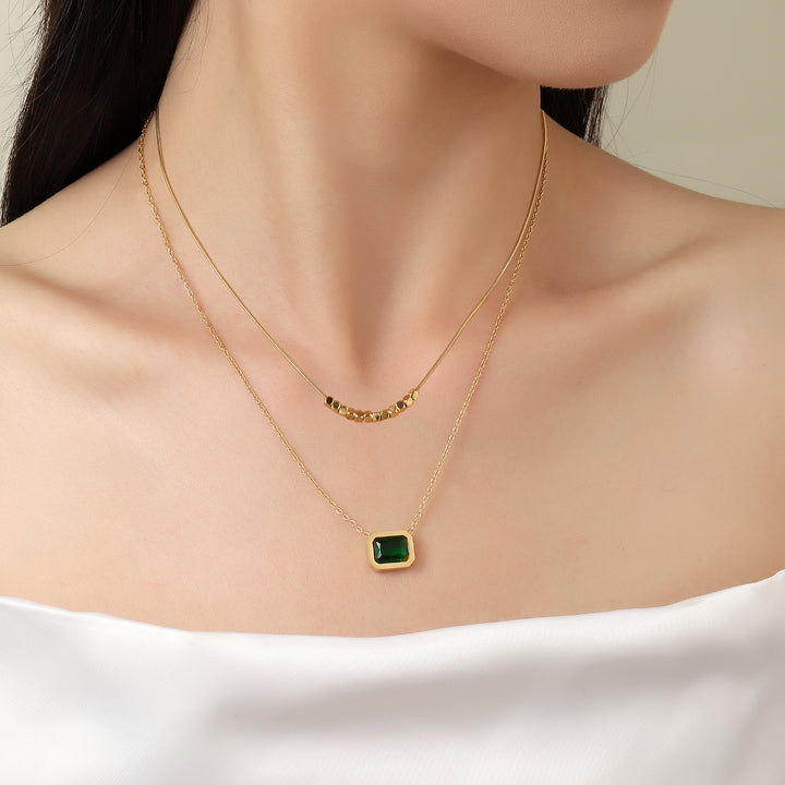 Emerald Beauty layered Gold Neckace