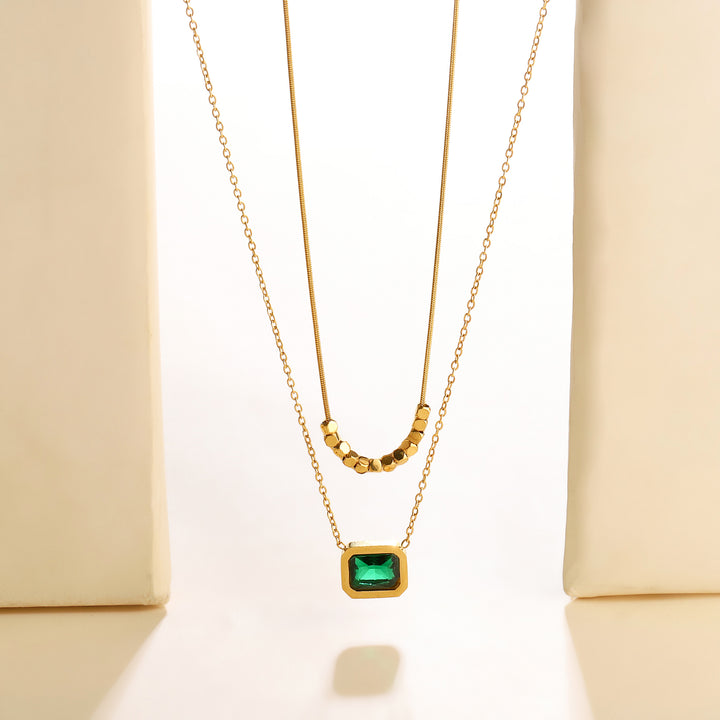 Emerald Beauty layered Gold Neckace