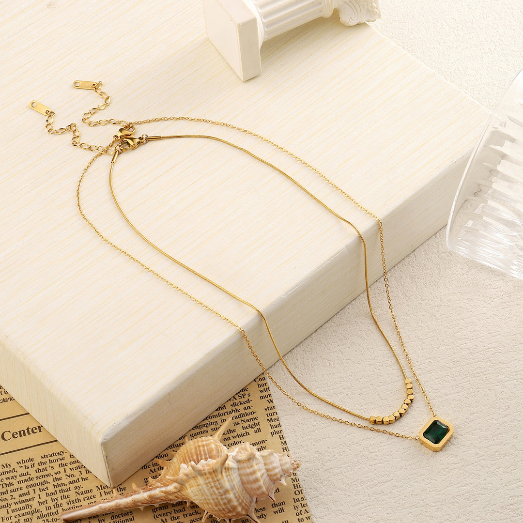 Emerald Beauty layered Gold Neckace