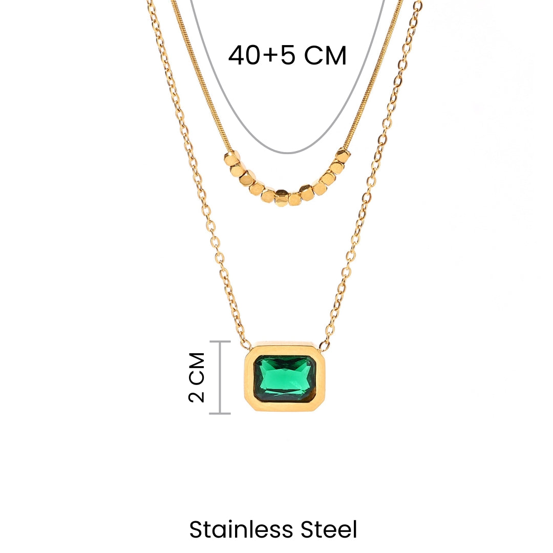 Emerald Beauty layered Gold Neckace