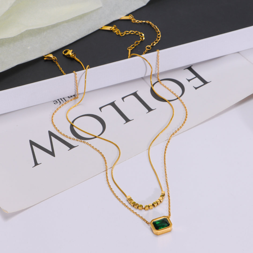 Emerald Beauty layered Gold Neckace