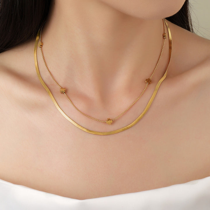 Mini Clover Layered Gold Necklace - Salty Accessories