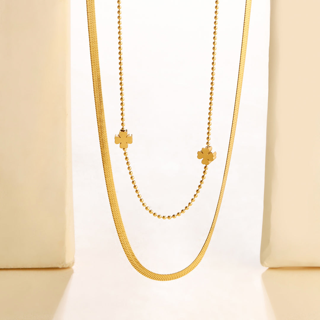 Mini Clover Layered Gold Necklace - Salty Accessories