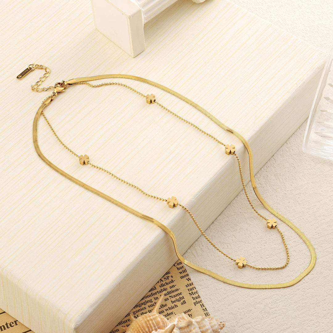 Mini Clover Layered Gold Necklace - Salty Accessories