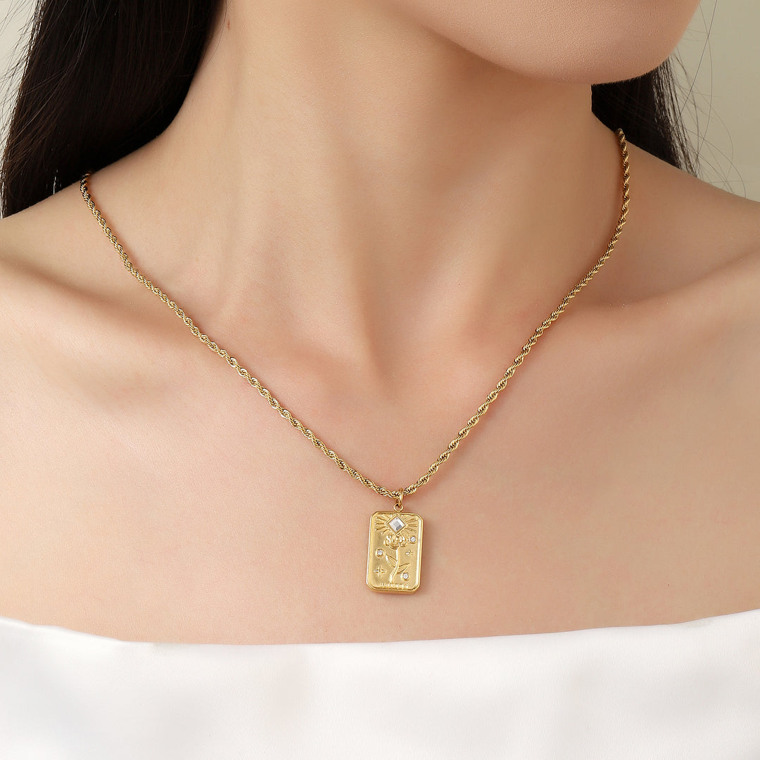 Embossed Flower Charm Gold Necklace