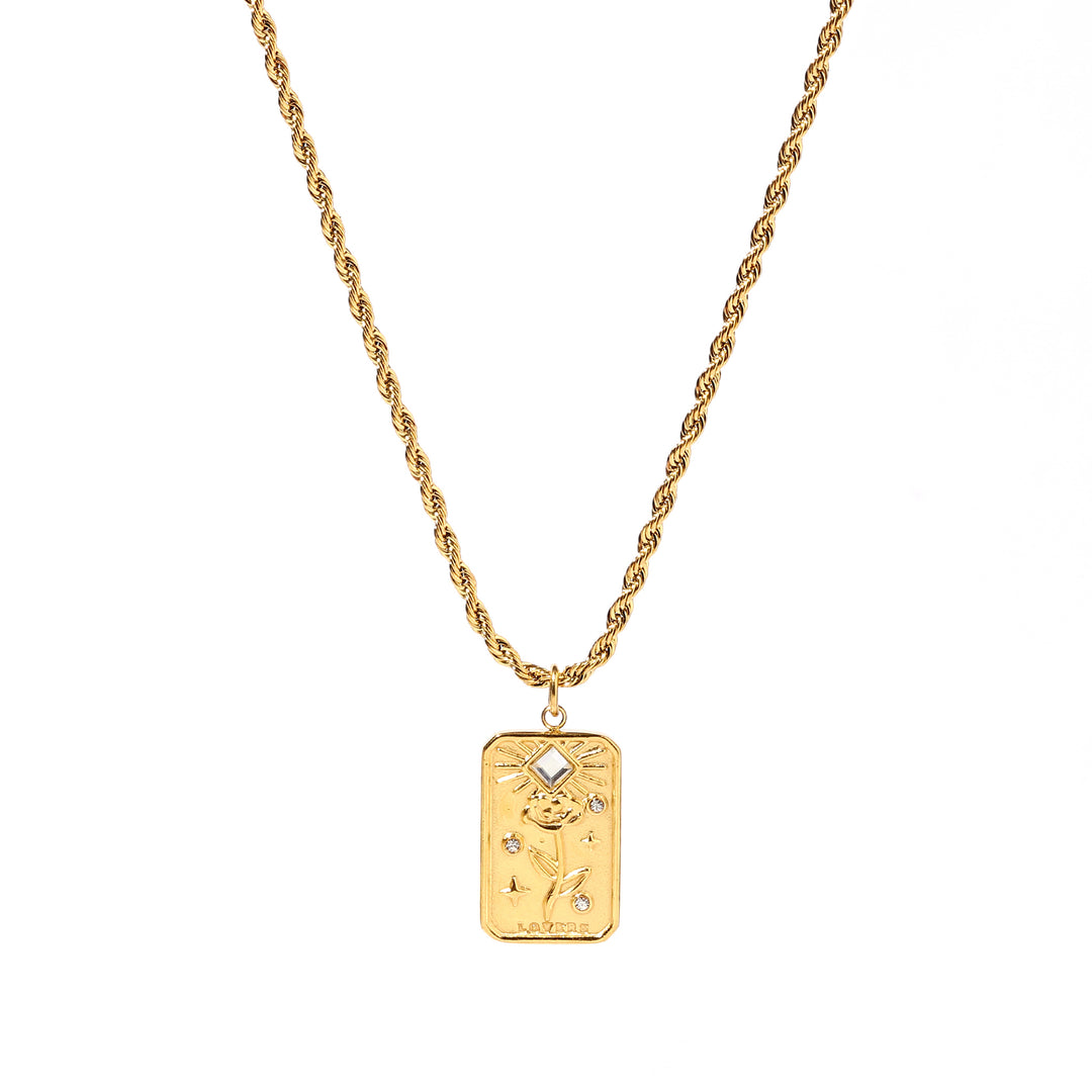 Embossed Flower Charm Gold Necklace