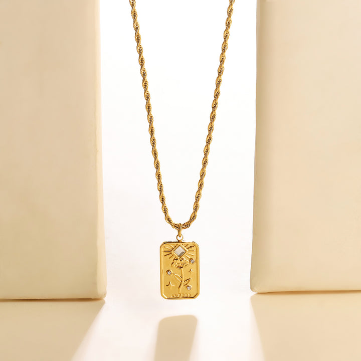 Embossed Flower Charm Gold Necklace