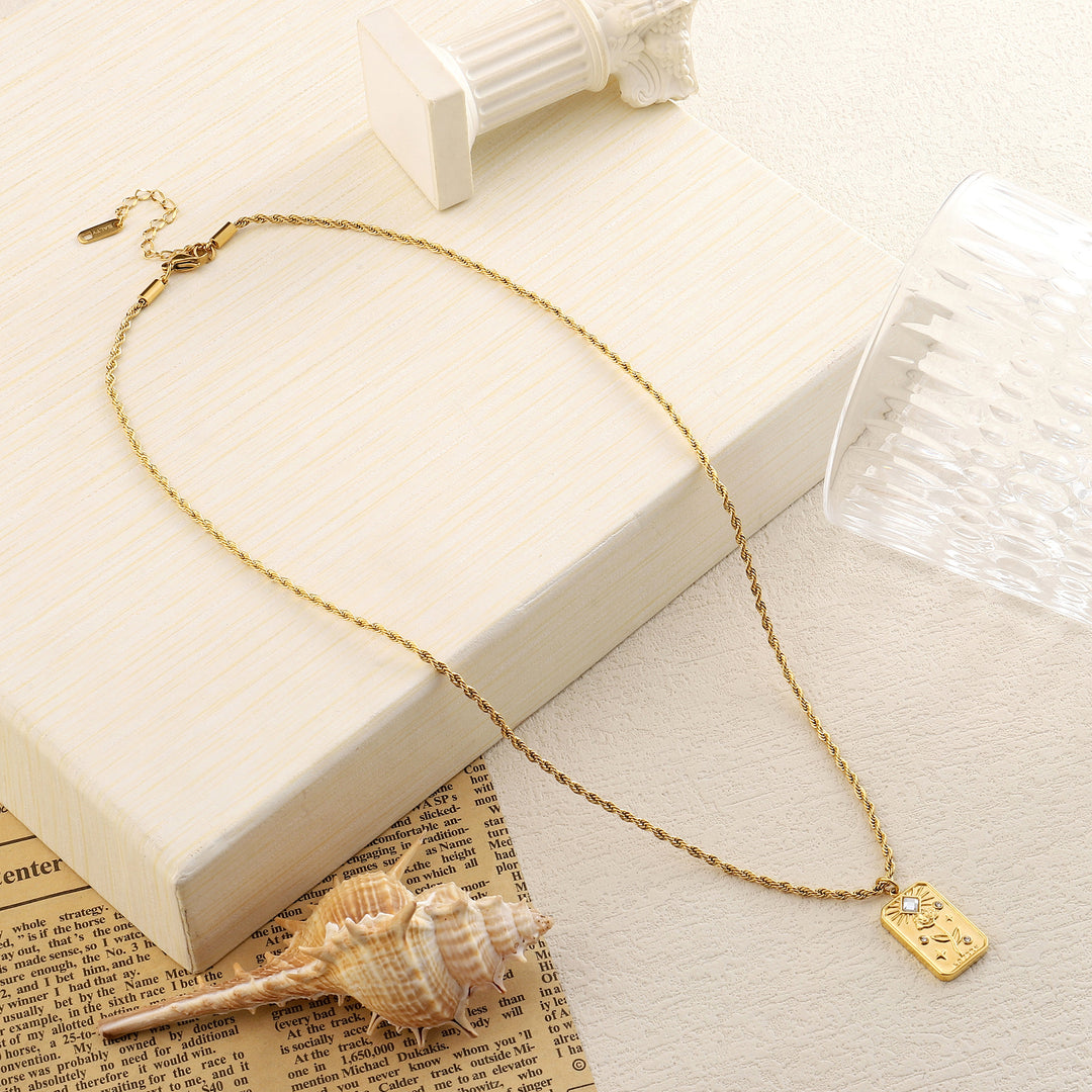 Embossed Flower Charm Gold Necklace
