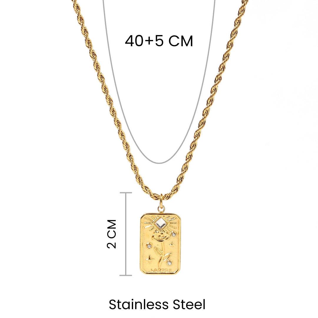 Embossed Flower Charm Gold Necklace