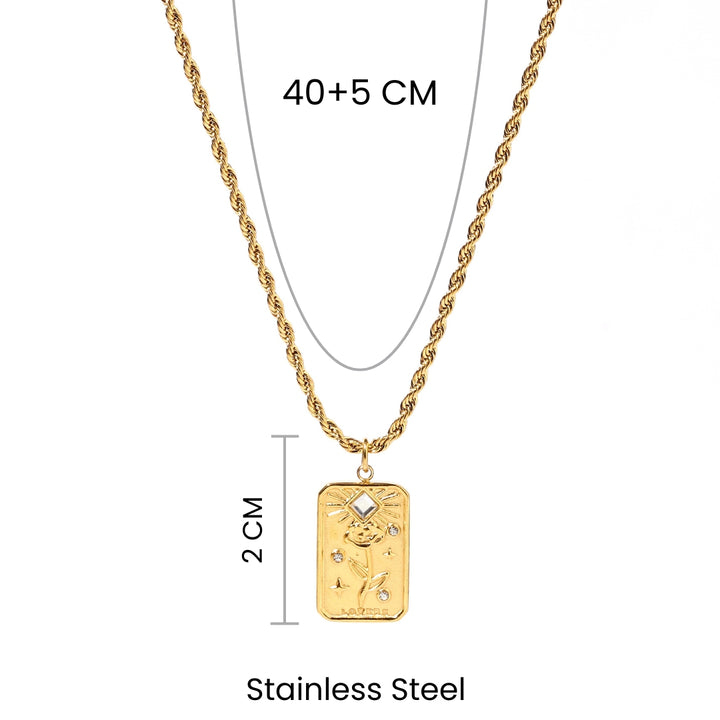 Embossed Flower Charm Gold Necklace