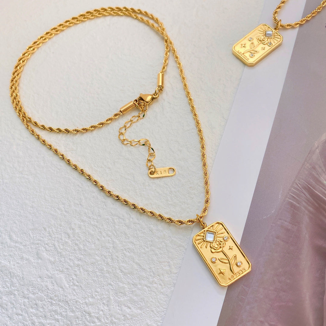 Embossed Flower Charm Gold Necklace