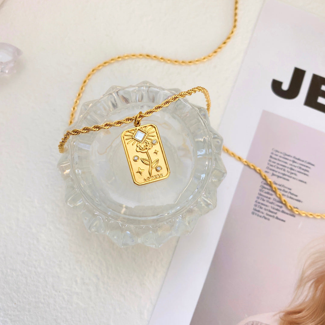 Embossed Flower Charm Gold Necklace