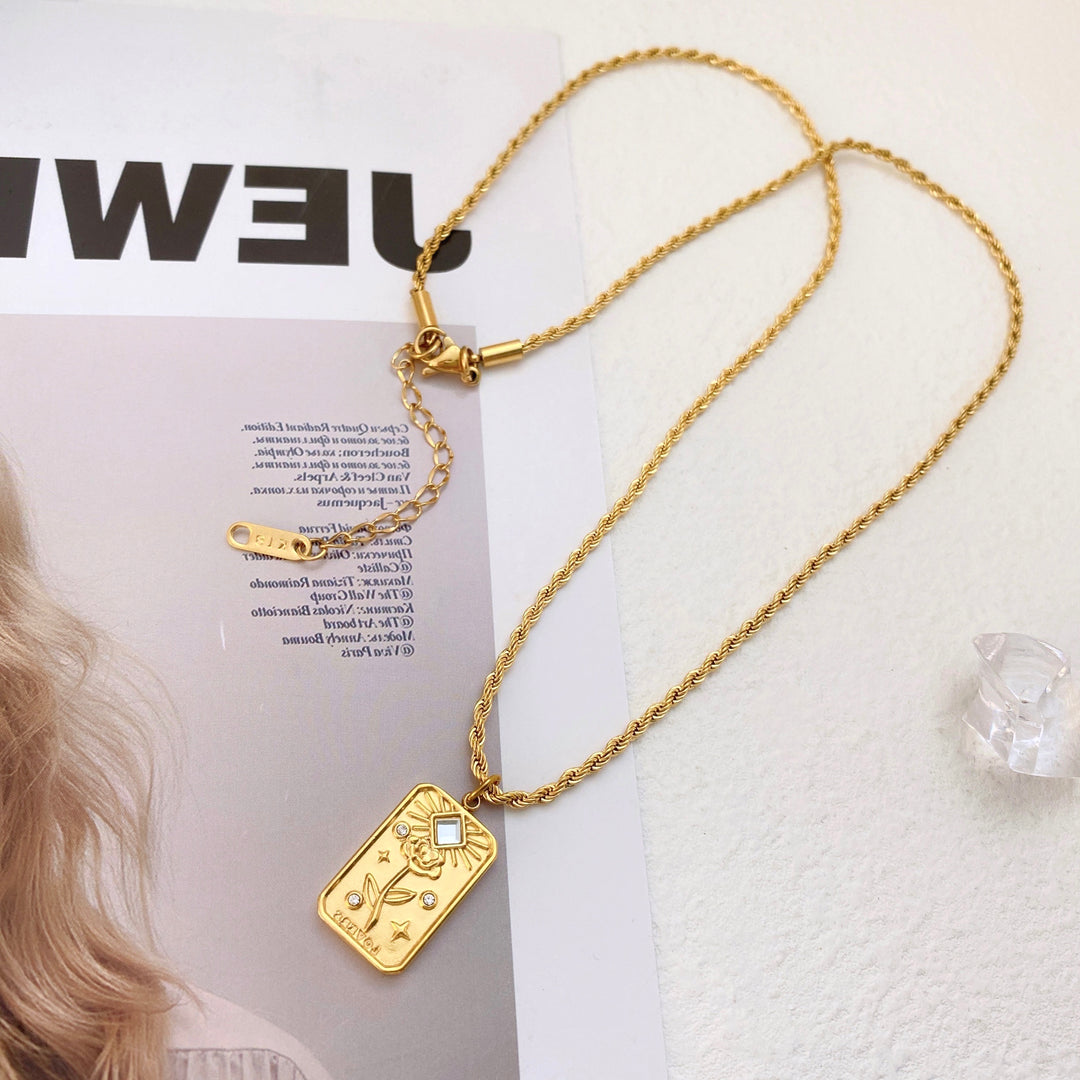 Embossed Flower Charm Gold Necklace