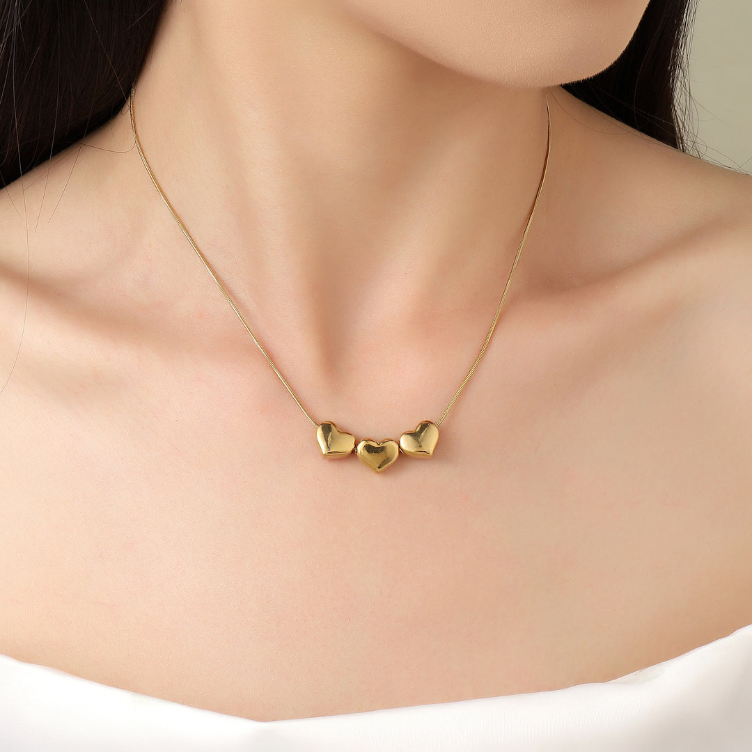 Tiny Tri Hearts Gold Necklace - Salty Accessories