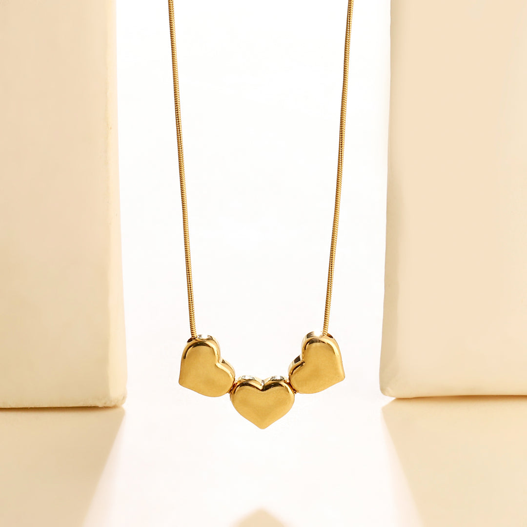 Tiny Tri Hearts Gold Necklace - Salty Accessories