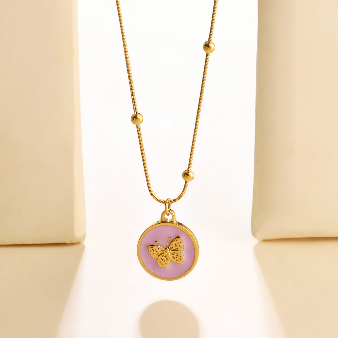 Purple Butterfly Charm Gold Necklace - Salty Accessories