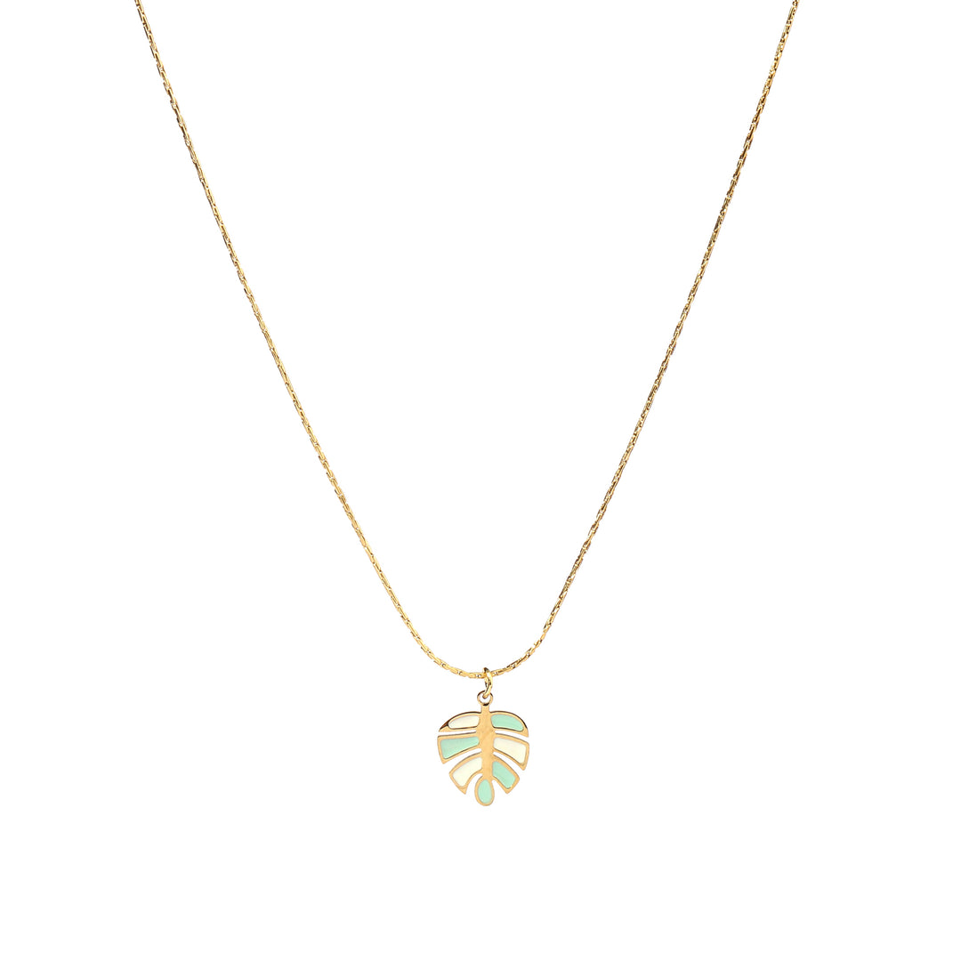 Autum Leaf Green White Necklace - Salty Accessories