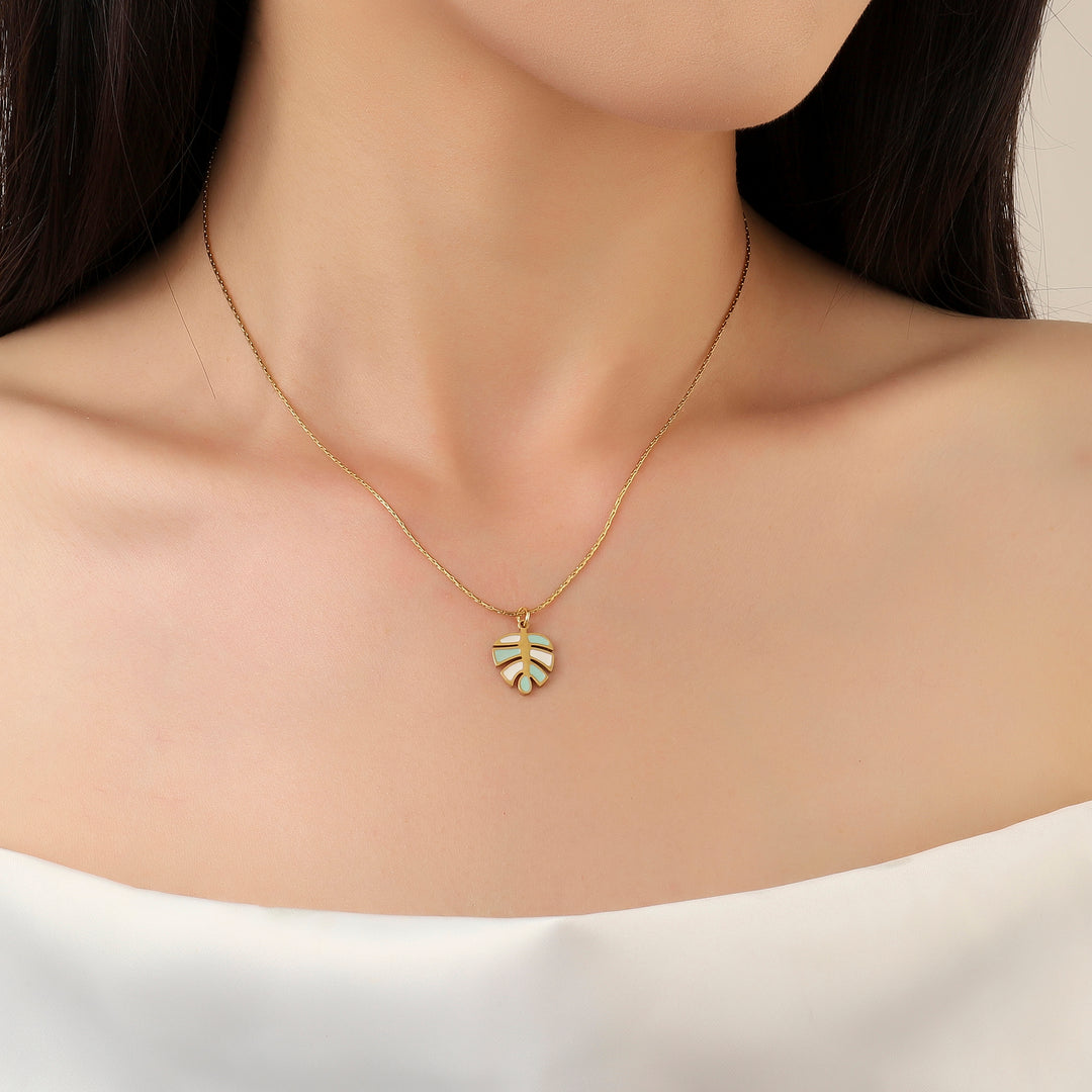 Autum Leaf Green White Necklace - Salty Accessories