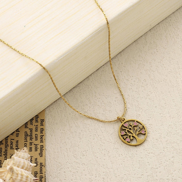 Tree Of Life Pink Heart Necklace
