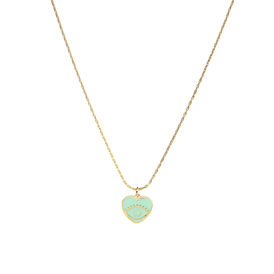 Misty Green Heart Evil Eye Necklace - Salty Accessories