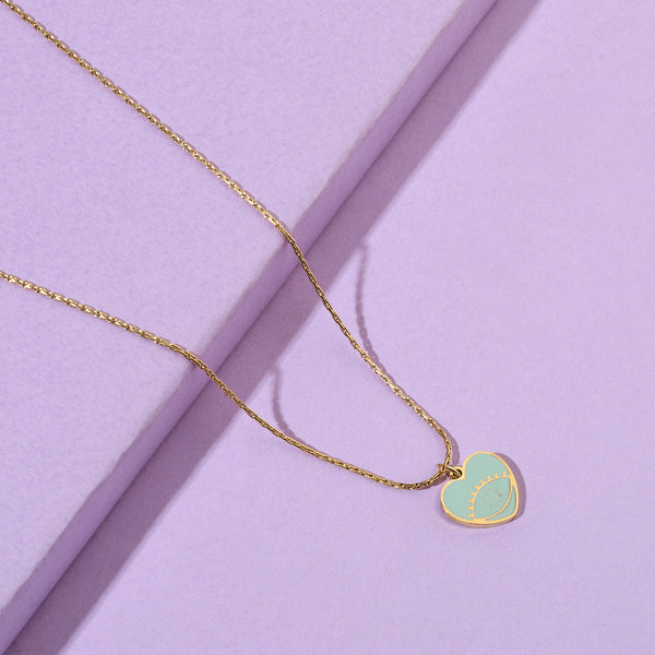 Misty Green Heart Evil Eye Necklace