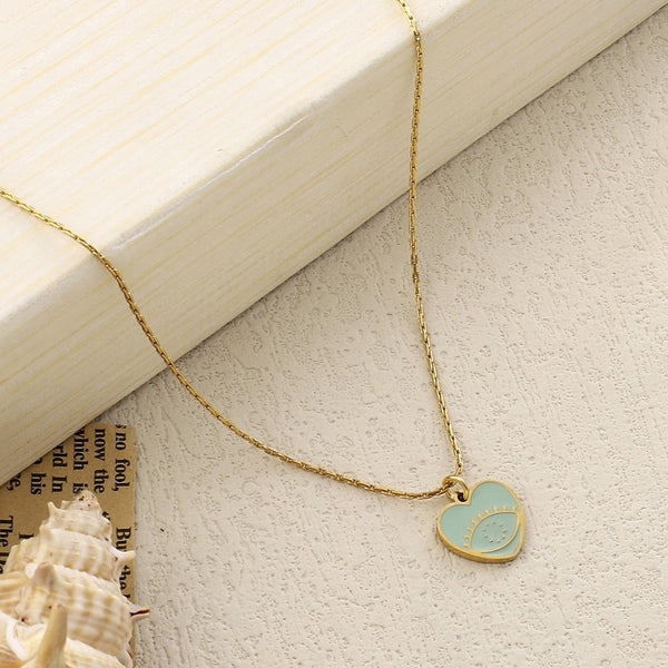 Misty Green Heart Evil Eye Necklace