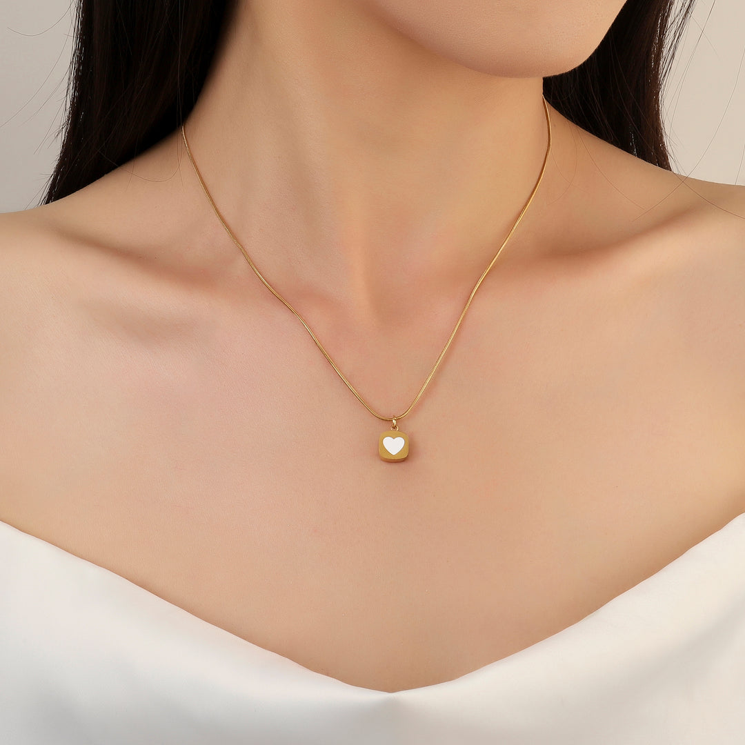 Embbed White Heart Necklace