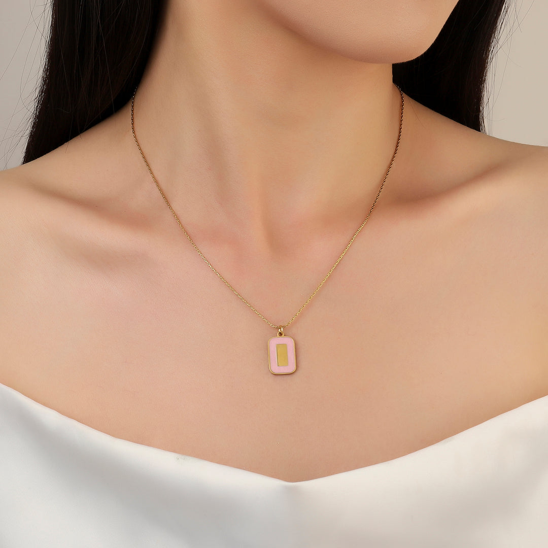 Pink Block Gold Necklace
