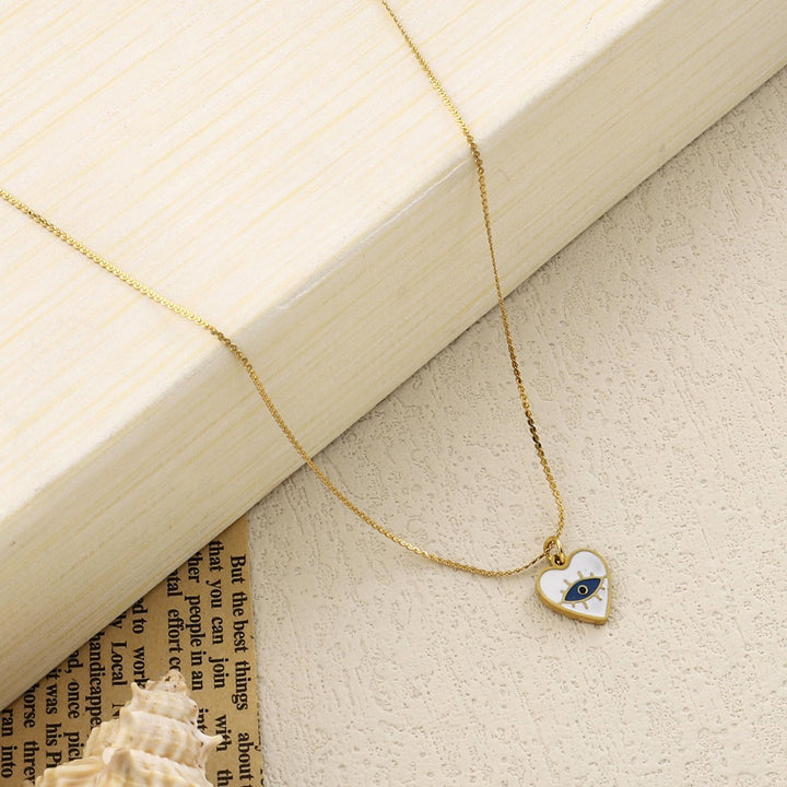 Fine Heart Evil Eye Necklace - Salty Accessories