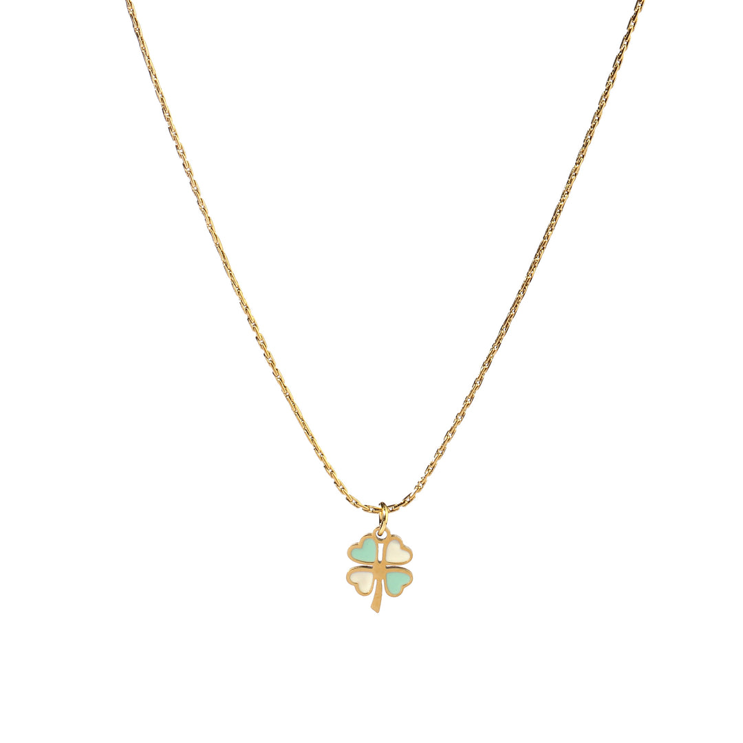 Green & White Clover Gold Necklace - Salty Accessories