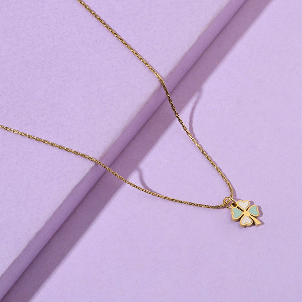 Green & White Clover Gold Necklace