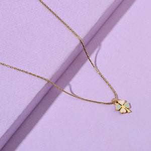 Green & White Clover Gold Necklace