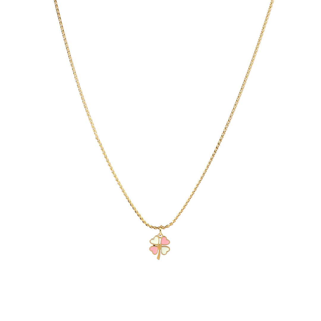 Pink & White Clover Gold Necklace - Salty Accessories