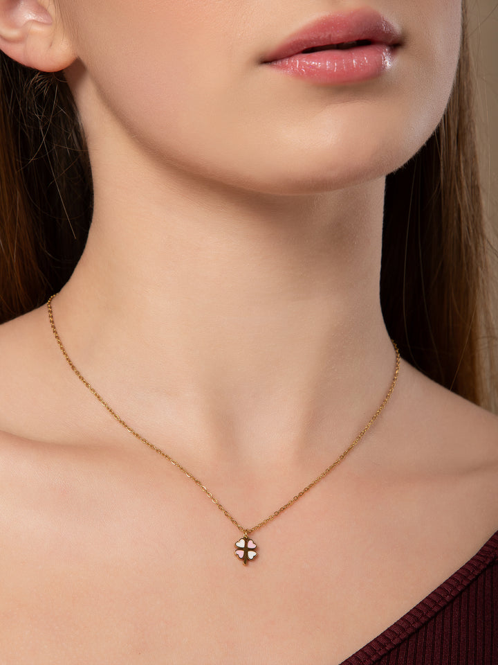 Pink & White Clover Gold Necklace