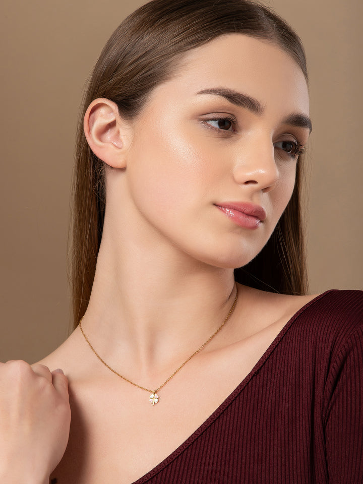 Pink & White Clover Gold Necklace