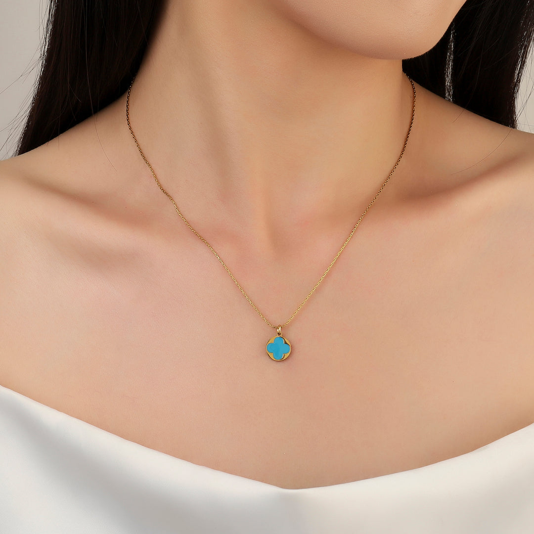 Blue Clover Gold Necklace - Salty Accessories