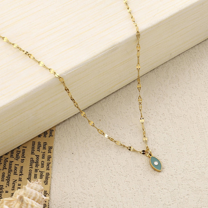 Sage Green Evil Eye Gold Necklace - Salty Accessories