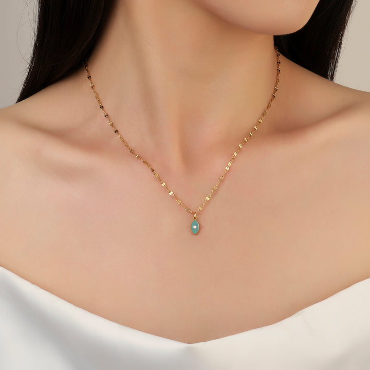 Sage Green Evil Eye Gold Necklace
