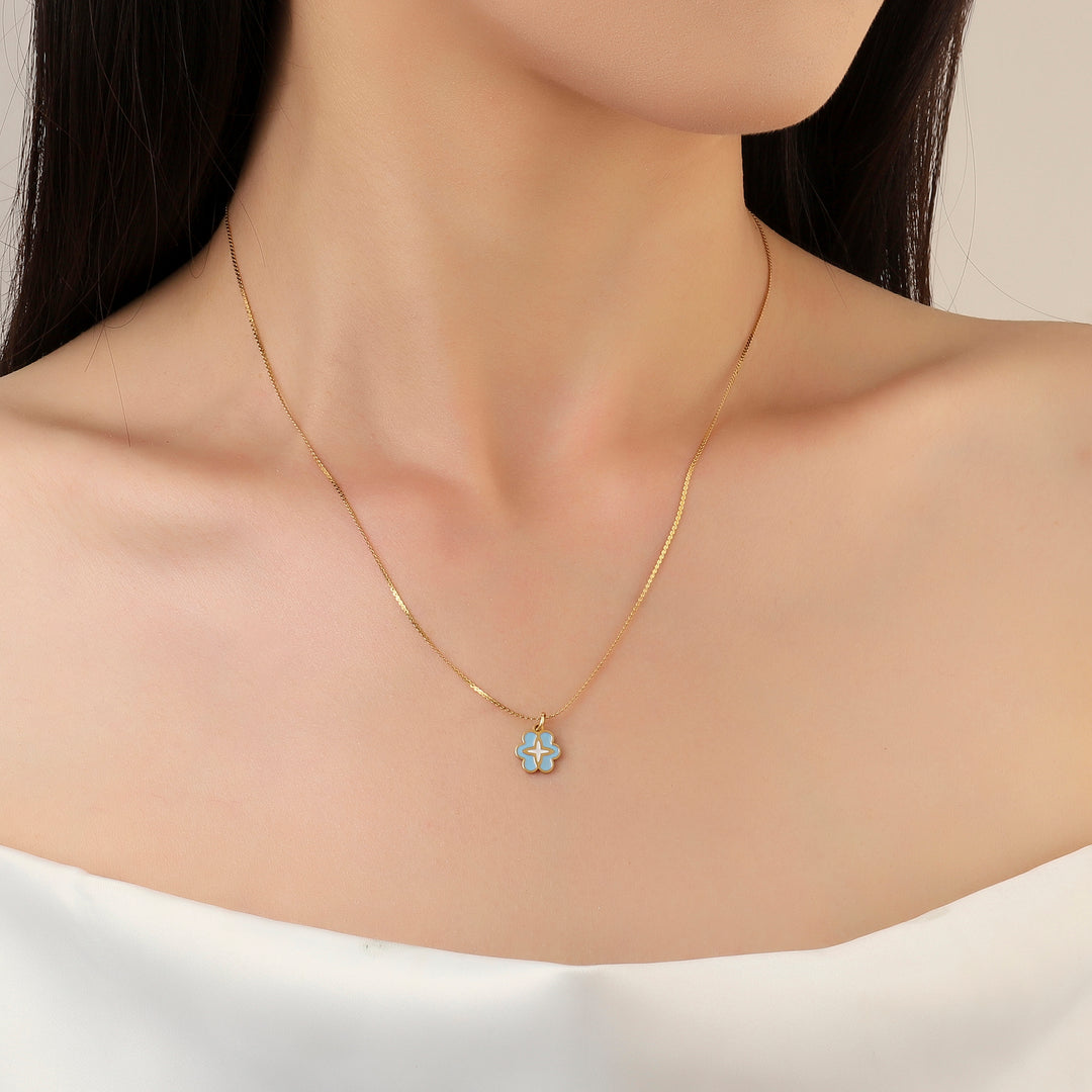 Star Clover Blue Gold Necklace - Salty Accessories